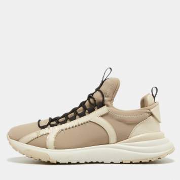 Pre Owned Salvatore Ferragamo Beige Fabric and Leather Trim Sneakers Size 44
