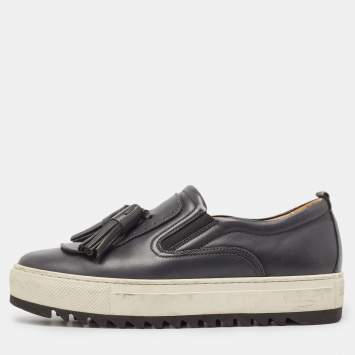 Pre Owned Salvatore Ferragamo Black Leather Low Top Sneakers Size 39