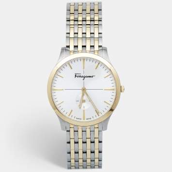 Pre Owned Salvatore Ferragamo Silver Two-Tone Stainless Steel Slim SFDE00418 Men's Wristwatch 40 mm