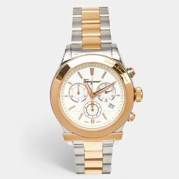 Pre Owned Salvatore Ferragamo 1898 Series F78LCQ9501 White Dial Two-Tone Stainless Steel Men's Wristwatch 42 mm