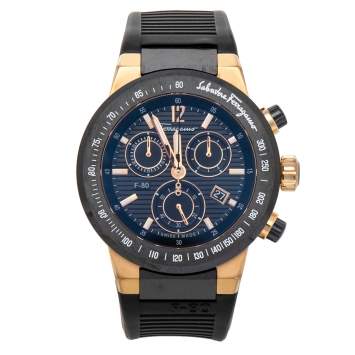 Pre Owned Salvatore Ferragamo Black Ceramic Rose Gold Stainless Steel Rubber F-80 Chronograph Men's Wristwatch 44 mm