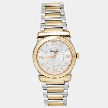 Pre Owned Salvatore Ferragamo Silver Two Tone Stainless Steel F10 Men's Wristwatch 38 mm 
