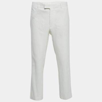 Pre Owned Sandro White Stripe Linen Blend Straight Leg Pants XXL