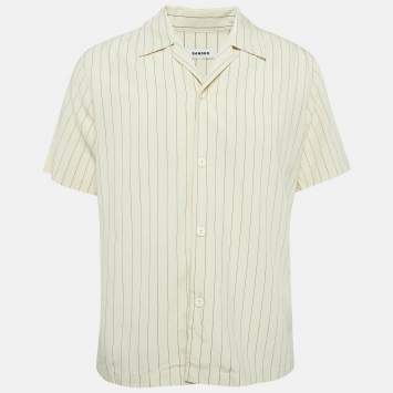 Pre Owned Sandro Beige Stripe Viscose Button Front Shirt L