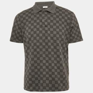 Pre Owned Sandro Grey Check Print Cotton Pique Polo T-Shirt L