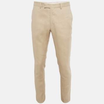 Pre Owned Sandro Cream Linen Regular Fit Trousers M