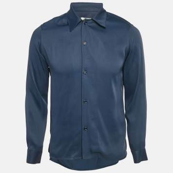 Pre Owned Sandro Blue Satin Requin Shirt XS