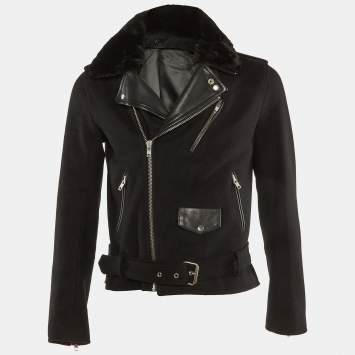 Sandro Black Wool & Leather Zip Front  Jacket S