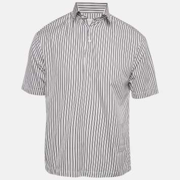 Pre Owned Sandro Blue Stripe Cotton Polo Oversized Shirt XS