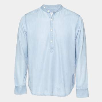 Pre Owned سندرو قميص شامبراي أزرق بياقة ماندارين كبير