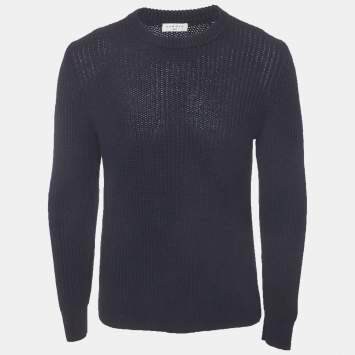 مملوكة مسبقًا Sandro Navy Blue Rib Knit Crewneck Sweater S