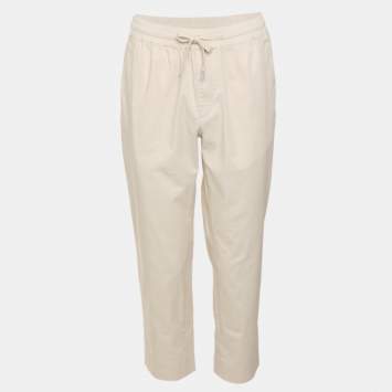 Pre Owned Sandro Beige Gabardine Elasticated Straight Leg Trousers L