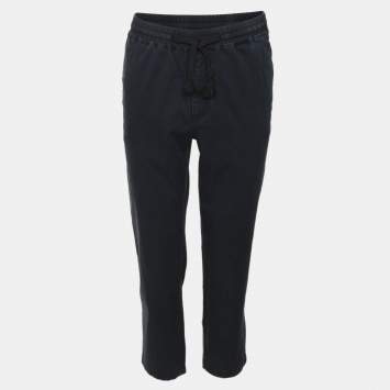 Pre Owned Sandro Navy Blue Stretch Cotton Drawstring Pants M