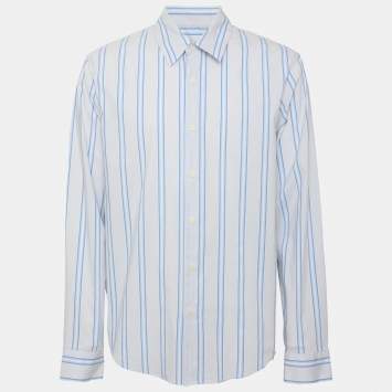 Pre Owned Sandro Blue Stripe Stretch Poplin Long Sleeve Shirt L