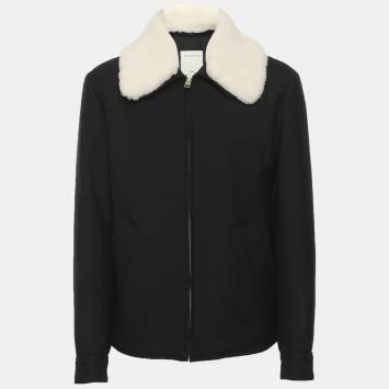 Pre Owned Sandro Navy Blue/White Wool Blend Removable Collar Jacket M