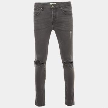 Pre Owned Sandro Grey Distressed Denim Skinny Jeans M/Waist 32" 