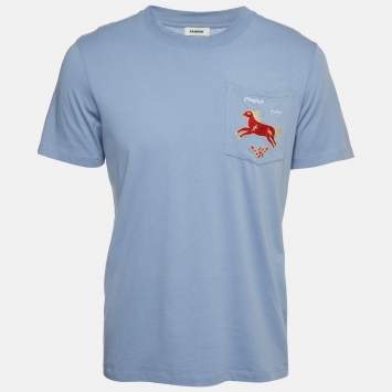 مملوكة مسبقًا Sandro Blue Horse Embroidered Jersey Pocket T-Shirt S
