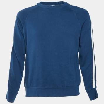 Pre Owned Sandro Navy Blue Side Stripe Trim Jersey Crewneck Sweatshirt M