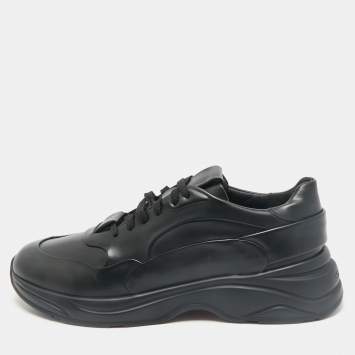 Santoni Black Leather Low Top Sneakers Size 45