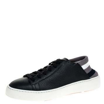 Pre Owned Santoni Dark Blue Leather and Elastic Band Lace Low Top Sneakers Size 41