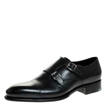 Pre Owned Santoni Olive Green Leather Double Buckle Monk Derby Size 44.5