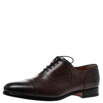 Pre Owned Santoni Brown Brogue Leather Lace Up Oxford Size 43