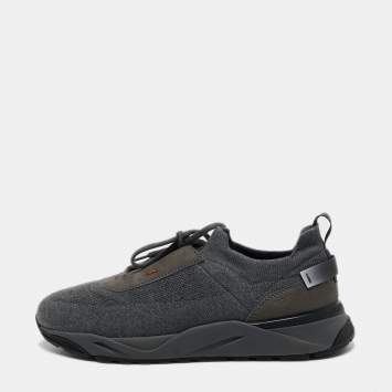 Pre Owned Santoni Grey Knit Fabric Low Top Sneakers Size 41.5