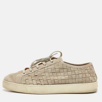 Pre Owned Santoni Grey Suede Low Top Sneakers Size 40