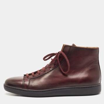 Pre Owned Santoni Burgundy Ombre Leather High Top Sneakers Size 44