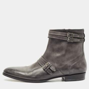Pre Owned Santoni Grey Ombre Leather Ankle Boots Size 44