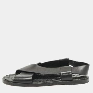 Pre Owned Santoni Black Leather Crisscross Flat Sandals Size 44
