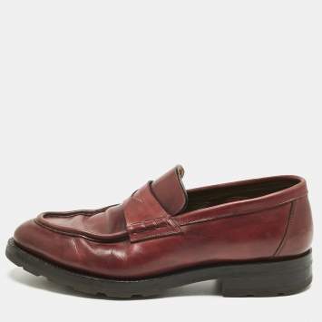 Pre Owned Santoni Burgundy Leather Penny Slip On Loafers Size 44