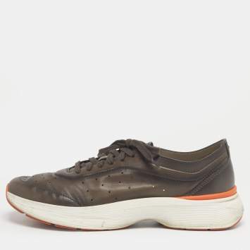 Pre Owned Santoni Grey Leather Bounce Lace Up Sneakers Size 44