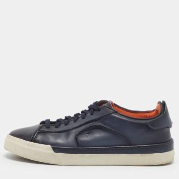 مملوكة مسبقًا Santoni Size 42 Two Tone Leather Lace Up Sneakers
