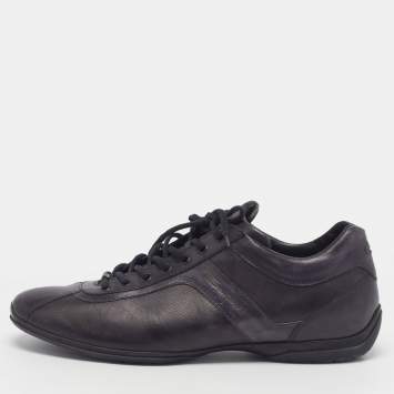 Pre Owned Santoni Size 44 Black Canvas and Leather Lace Up Sneakers