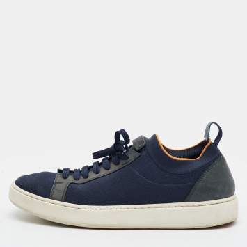 مملوكة مسبقًا Santoni Size 43 Blue Stretch Knit Low Top Sneakers