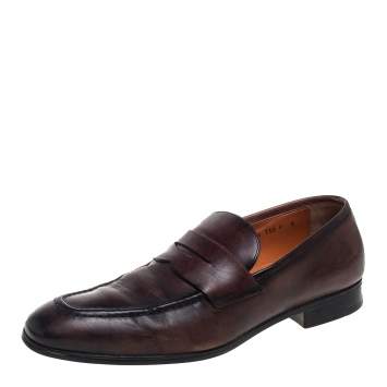 Pre Owned Santoni Brown Leather Slip On Loafers Size 42