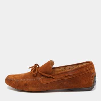 Pre Owned Santoni Brown Suede Slip On Loafers Size 42.5