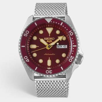 مملوكة مسبقًا Seiko 5 sports SRPD69K1 Burgundy Dial Stainless Steel Men's Wristwatch 42.5 mm