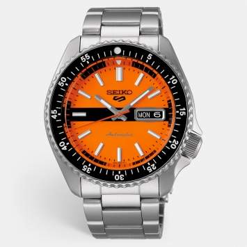 Pre Owned Seiko 5 Sports SKX Series SRPK11K1 Orange Dial Stainless Steel Men's Wristwatch 42.50 mm