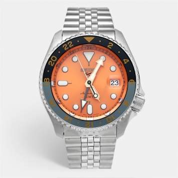 Pre Owned Seiko 5 sports SSK005K1 Orange Dial Stainless Steel Men's Wristwatch 42.5 mm