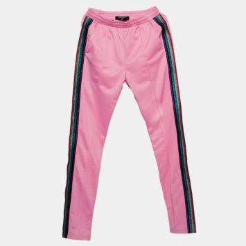 Pre Owned Se'renede Pink Jersey Lurex Side Trim Detail Track Pants M