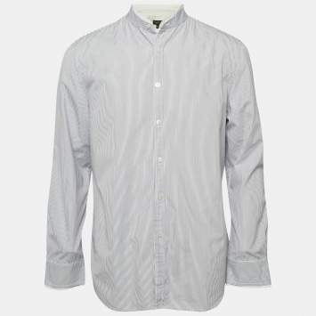 Pre Owned Shanghai Tang Blue Striped Cotton Long Sleeve Shirt L