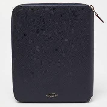Pre Owned Smythson Blue Leather Notebook Writing Zip Organizer 