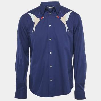 Pre Owned Stella McCartney Navy Blue Swallows Embroidered Cotton Shirt M