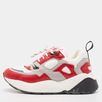 مملوكة مسبقًا Stella McCartney Red/White Faux Leather and Faux Suede Trainers Sneakers Size 40
