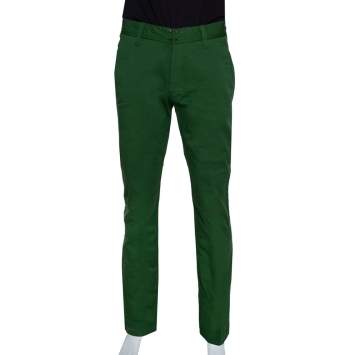 Pre Owned Stone Island Green Stretch Cotton Regular Fit Trousers L