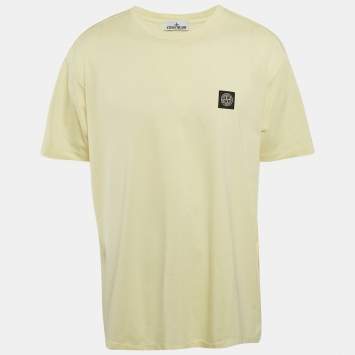 مملوكة مسبقًا Stone Island Yellow Logo Applique Detail Cotton Crew Neck T-Shirt XXL