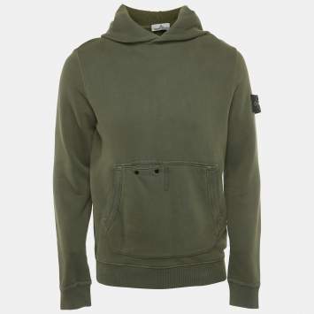 Pre Owned Stone Island Olive Green Cotton Compass Patch Hoodie S 