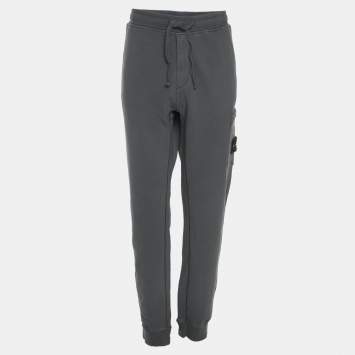Pre Owned Stone Island Grey Jersey Logo Patch Jogger Pants XL